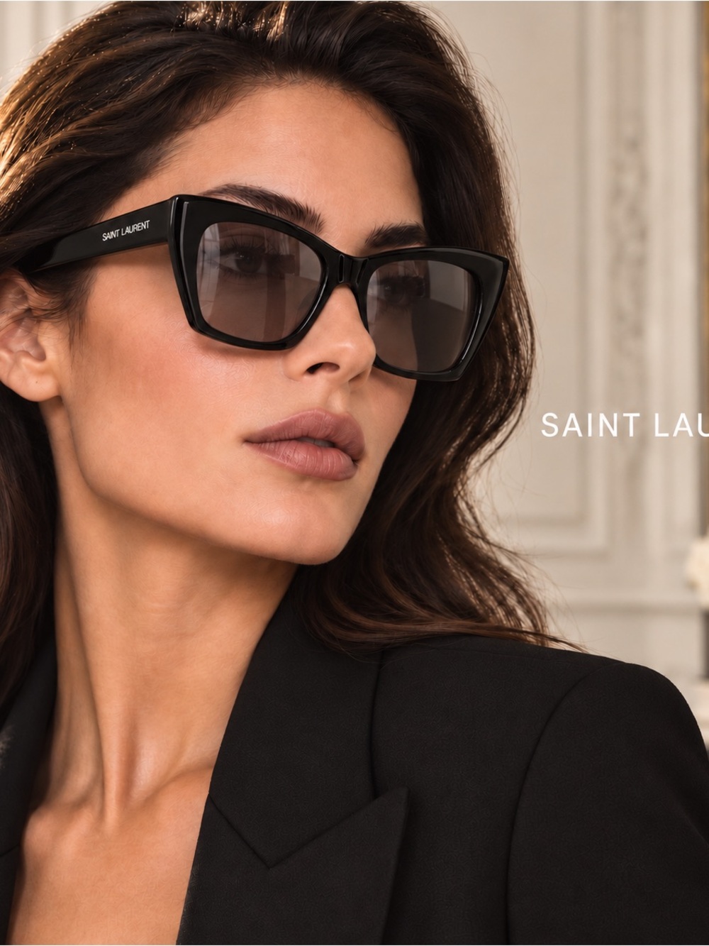 New Saint Laurent SL 552 001 Black Oversized Cat-Eye Sunglasses with Case